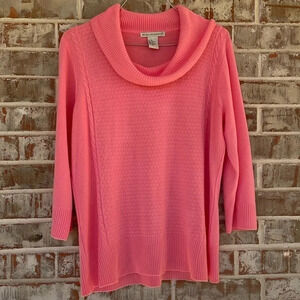 Requirements Pink Cowl Neck Textured Lightweight Sweater
